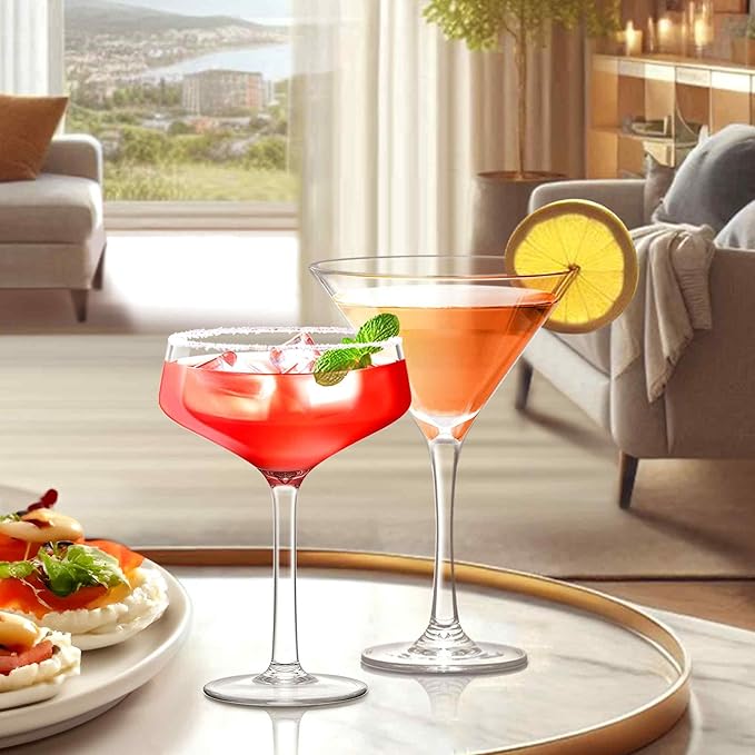 Amazing Abby - Vesper - 10-Ounce Plastic Martini Glasses (Set of 4), Plastic Cocktail Glasses, Reusable, BPA-Free, Shatter-Proof, Dishwasher-Safe, Perfect for Poolside, Outdoors, Camping, and More