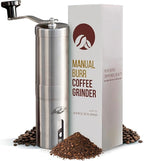 JavaPresse Manual Stainless Steel Coffee Grinder - 18 Adjustable Settings, Portable Conical Burr Grinder for Camping, Travel, Espresso - With Hand Crank