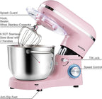 Aucma Stand Mixer,6.5-QT 660W 6-Speed Tilt-Head Food Mixer, Kitchen Electric Mixer with Dough Hook, Wire Whip & Beater (6.5QT, Pink)
