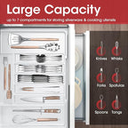Aujen Silverware Organizer - Expandable Kitchen Drawer Organizer, Adjustable Utensil Organizer, Cutlery Tray for Forks, Knives, Multipurpose Kitchen Organizers and Storage Solution, White, Large