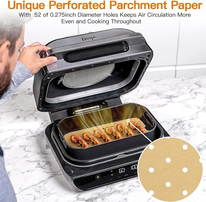 Air Fryer Liners Disposable for Ninja: 150pcs Air Fryer Parchment Paper Liners for Ninja Foodi Smart XL FG551 6-in-1 Indoor Grill Accessories Perforated Rectangle Airfryer Liner Sheets