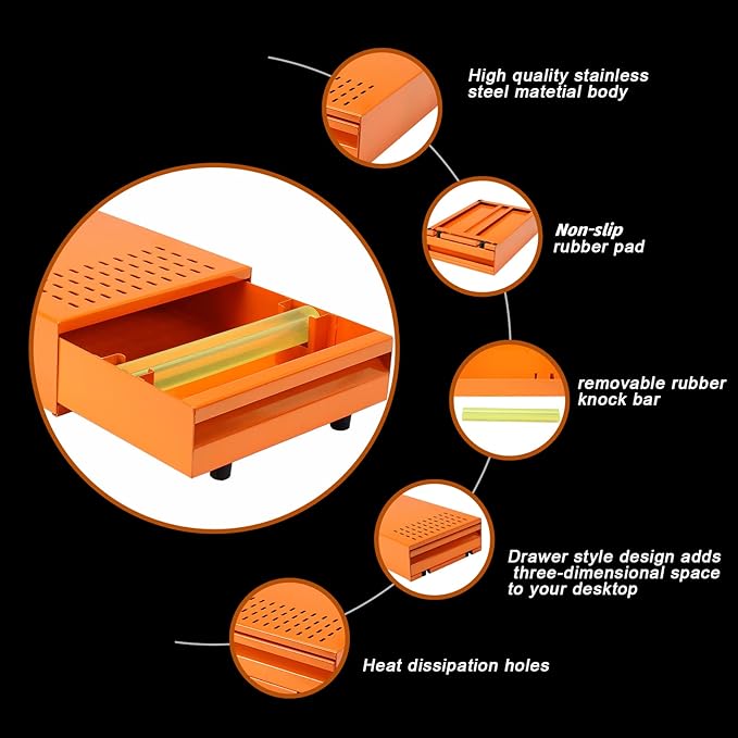 Large Size Espresso Coffee Knock Box Drawer, Stainless Steel Pull-Out Style Coffee Grounds Powder Container Bin for Cafes Restaurant Home Bar, 14.96 x 10.03 x 3.93 inch (Orange)