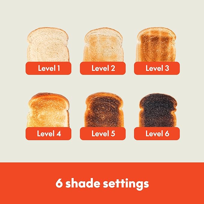 bella 4 Slice Slim Toaster, Fits-anywhere Kitchenware, 6 Setting Shade Control with Reheat & Cancel Buttons, Fits Sourdough, 10” Long Slot, Anti Jam & Auto Shutoff, 900 Watt, Surf