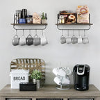 Olakee Floating Wall Shelves for Bathroom Kitchen Coffee Nook with 10 Adjustable Hooks for Mugs Cooking Utensils or Towel Rustic Storage Shelves Set of 2/17x5.9 inch (Weathered Grey)