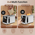 Toaster 2 Slice Wide Slot, Stainless Steel Digital Toasters Best Rated Prime, Touch Screen Toaster for 5 Bread Types/6 Shade Settings/Single Slot Toasting/Memory Function/Defrost/Reheat