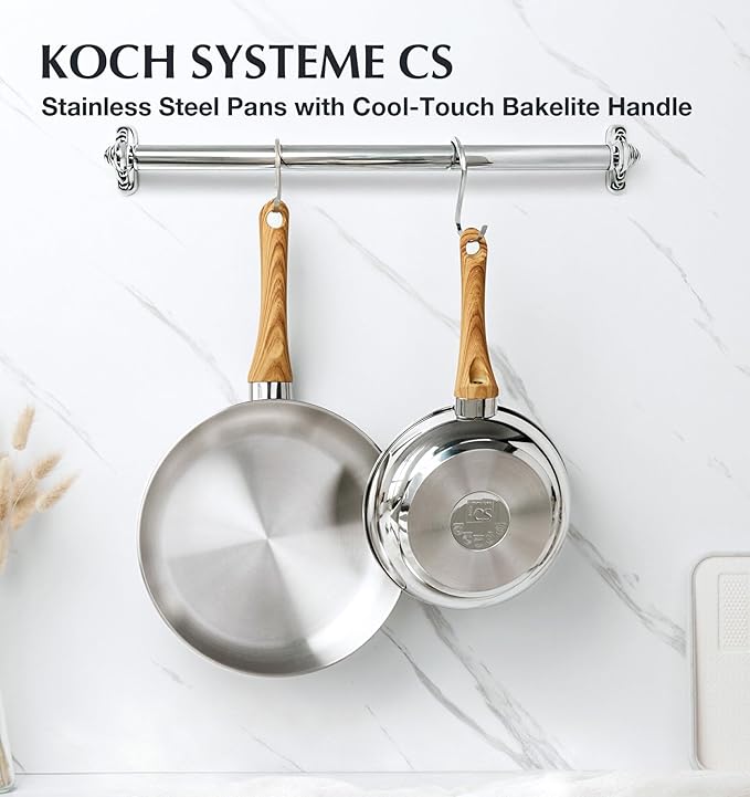KOCH SYSTEME CS Stainless Steel Frying Pan Set, 18/10 Stainless Steel Pans Set with Heat-resistant Handle, Triply Base Induction Cooking Pans Set, Fast & Even Heat, Dishwasher Safe, 8" & 10"