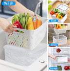 4 Pack Fruit Storage Containers for Fridge with Removable Colanders, Produce Storage Containers for Fridge, Airtight Food Storage Containers for Berry Fruit Vegetable Meat Keeper Fresh (no handle)