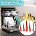20-Piece Gold and Red Silverware Set for 4, 18/0 Stainless Steel Flatware Cutlery Utensils Set, Include Dinner Knives,Dinner Forks,Dinner Spoons,Salad Forks,Teaspoons,Dishwasher Safe…, ZT-2223