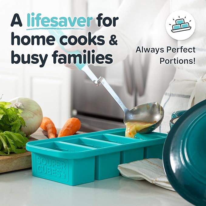 Souper Cubes 1 Cup Silicone Soup Freezer Molds with Lids - Soup Cubes with Steel Reinforced Rim - Perfect for Freezing Broth, Rice, Individual Portions, Meal Prepping and More - Aqua - 2-Pack