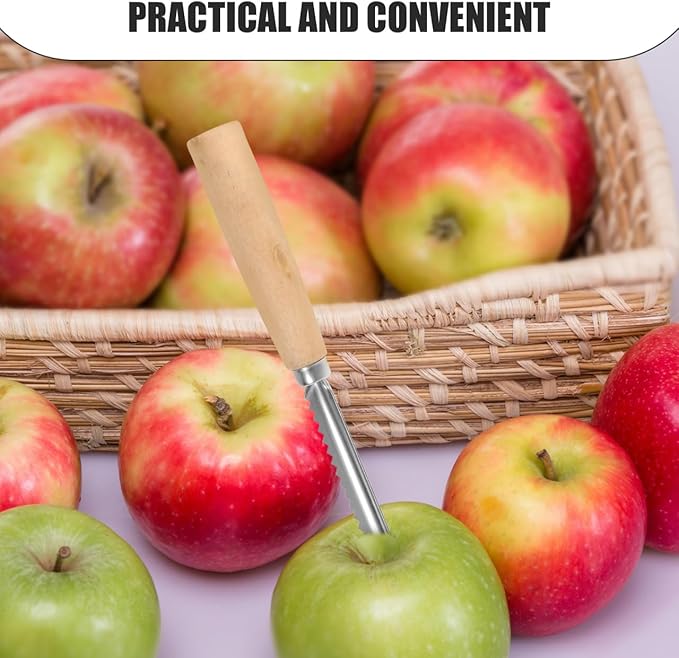 Cabilock 2pcs Corer and Pitter, Stainless Steel Fruit Corer with Wooden Handle, Serrated and Smooth Pitter for Apple, Pear, Peach