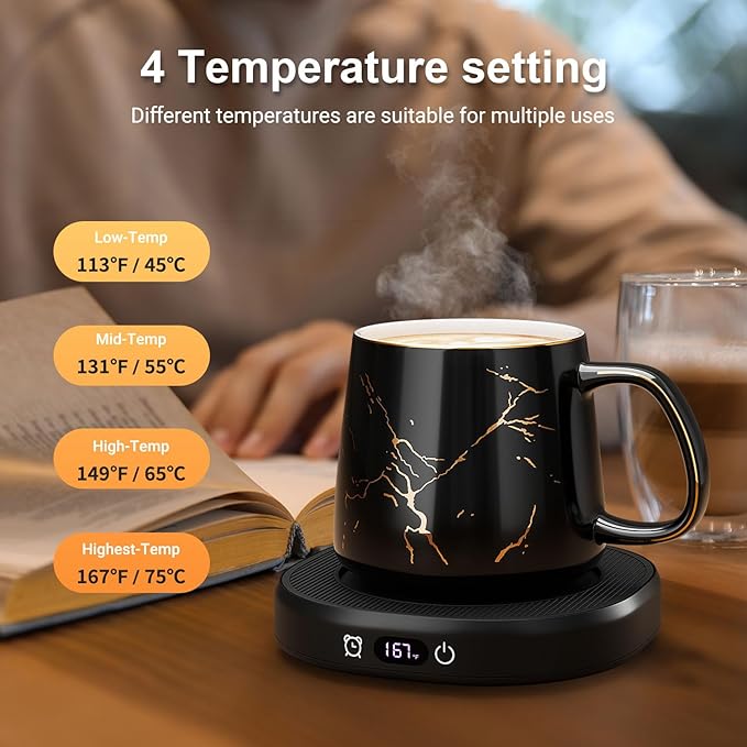 Coffee Mug Warmer & You are Awesome Mug Set, Electric Cup Warmer with Auto Shut Off, 4 Temperature Setting Smart Beverage Warmer, 8-Hours Auto Shut Off (Luxury Marbling Mug)