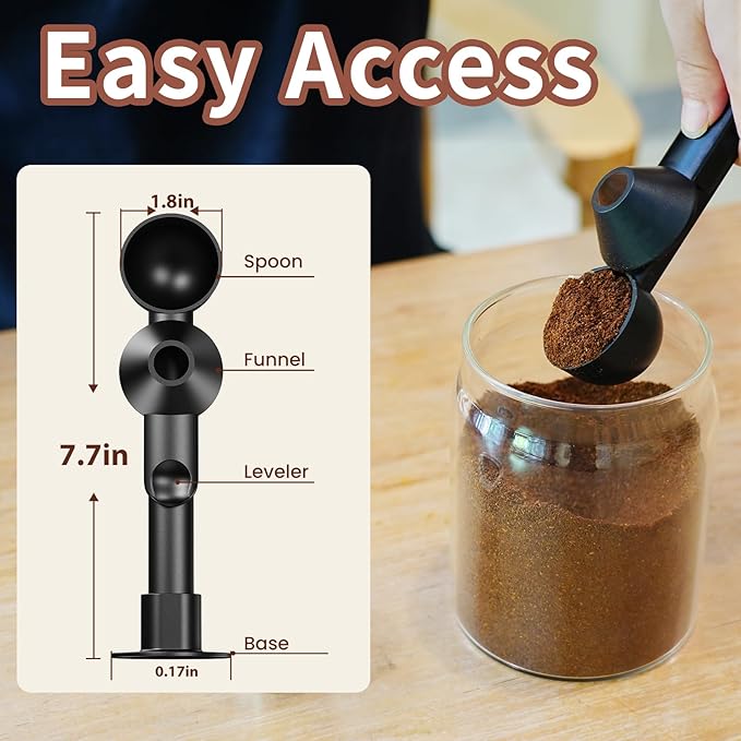 Coffee Scoop with Funnel for Ground Coffee, Protein Powder & Tea, for Reusable K-Cup Refiller, 2TBSP Mess-Free, Funnel Design Prevents Spills (Black, 1-Pack)