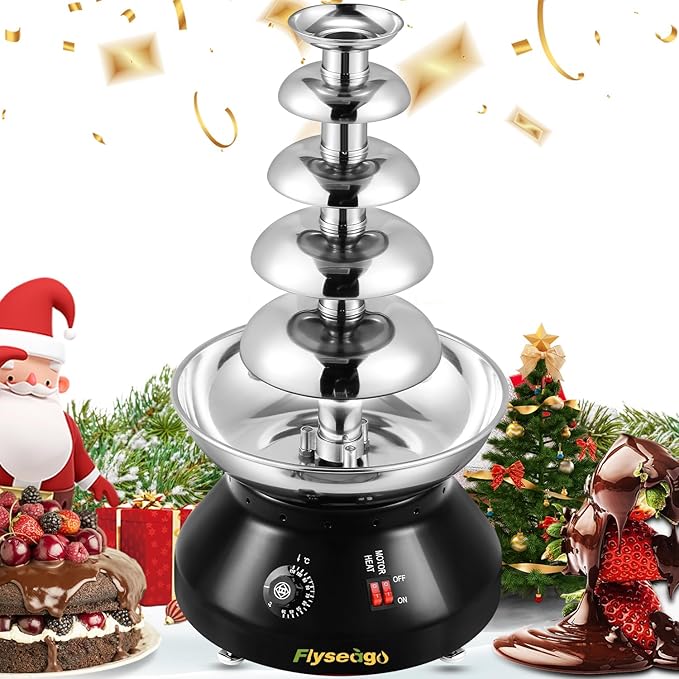 Chocolate Fountain Commercial Hot Chocolate Fondue Tower 5 Tier 7-Pound Large Capacity Stainless Steel Chocolate Melting Heating Machine for Nacho Cheese for Party Wedding (Flash Black)
