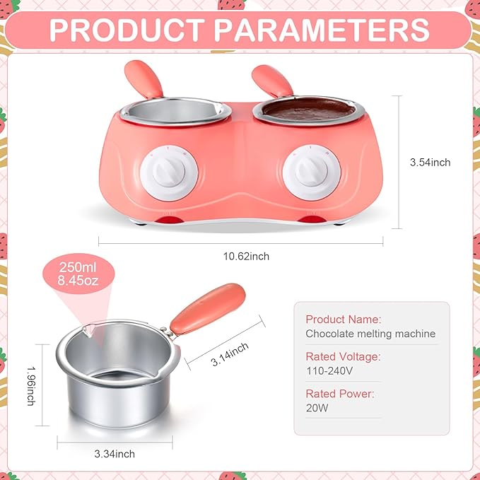 Umigy Electric Melting Chocolate Pot Gift Set Mini Fondue Fountain Pot Kit Chocolate Melting with DIY Mold and Accessories for Candy Chocolate Milk Cheese Candy Home (Pink,Double Furnace)
