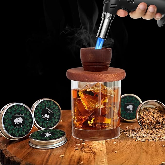 Cocktail Smoker Kit with Torch – 8 Flavors Wood Chips – Bourbon, Old Fashioned Drink Smoker Kit, Whiskey Smoker Infuser Kit, Birthday Bourbon Whiskey Gifts for Men, Dad, Husband (Without Butane)