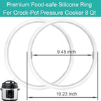 2-Pack Original Sealing Ring for Crock Pot 8 Quart Pressure Cooker, Silicone Gasket for Crockpot pressure cooker 8Qt, Replacement Parts for CrockPot pressure cooker 8 Quart [SCCPPC800-V1], Clear