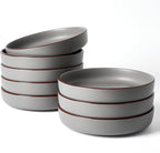 famiware Mercury Pasta Bowls Set of 8, 33 oz Large Salad Bowls, Ceramic Pasta Plates Bowls, Serving Bowls for Kitchen, Microwave & Dishwasher Safe, Dark Gray