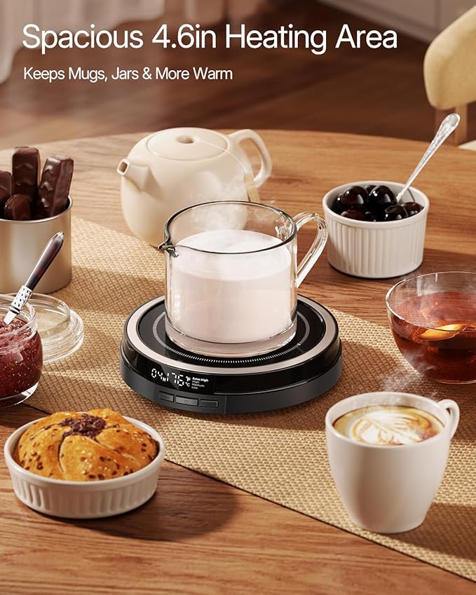 Coffee Mug Warmer for Desk, 50W Fast Heating Cup Warmer with Smart Display, 4 Temps & 12H Timer, Auto Shut Off for Tea, Milk, Hot Drinks - Classic Black