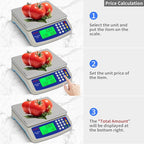 Large Digital Kitchen Scale 22LB Commercial Scale for Food Baking Bread Cooking Meat,Stainless Steel Price Computing Scale with LCD Display,Prep Counting Scale for Parts and Coins,Adapter Included