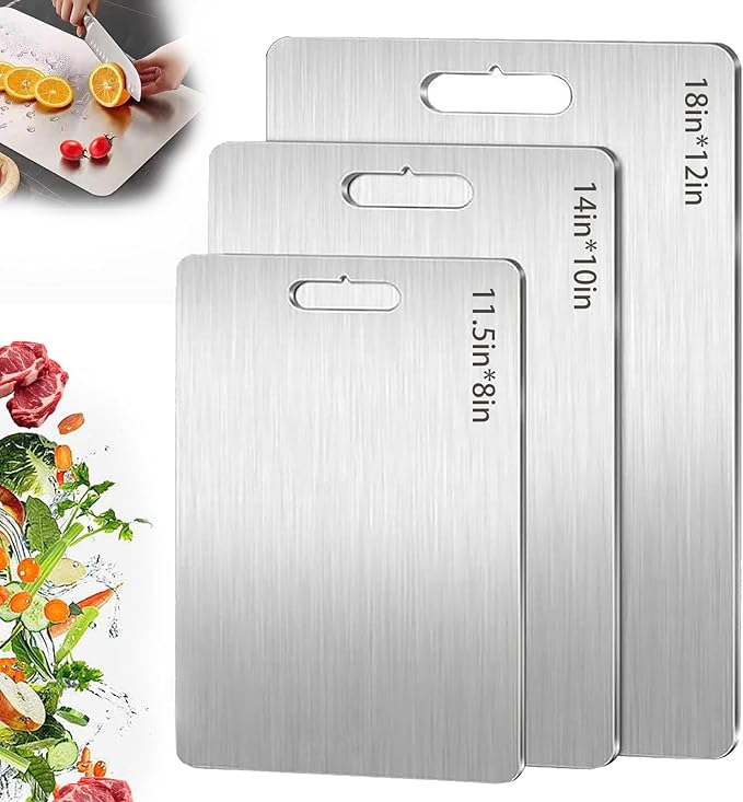 Titanium Cutting Board Set of 3, 2025 New Upgrade 100% Pure Titanium Cutting Boards for Kitchen, Double Sided Non Stick Chopping Board for Cutting Meat Vegetable Fruit, Easy to Clean