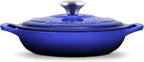 Signature Enameled Cast Iron Braiser, Non-Stick Serving Pot with Tight Fitting Lid for Perfect Roasting, Baking, Sauteing, Searing, and Pan Frying | 1.5Q (1.4L) - Indigo Blue