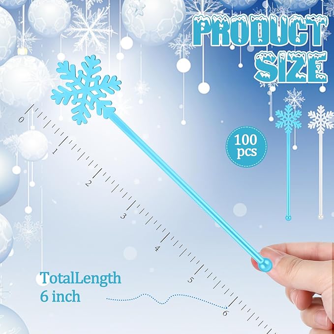 Chengu 100 Pcs Christmas Drink Stirrers Xmas Stir Sticks Bulk Holiday Coffee Stirrers Plastic Swizzle Stick Hot Cocoa Bar Supplies Chocolate Decoration Reusable Cocktail Mixer (Snowflake)