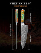 Chef Knife - 8 inch - Xuan Series - VG10 Damascus Steel Kitchen Knife - Resin Handle (Fantasy Orange)