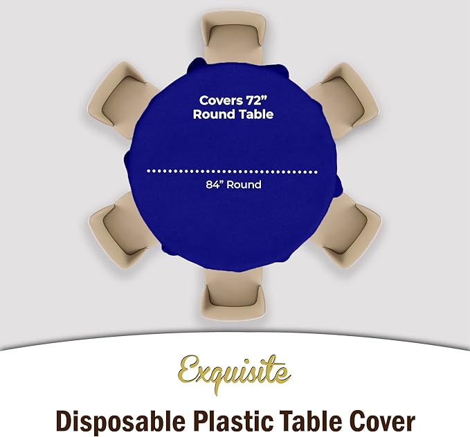 Exquisite Party Solids 12-Pack Premium Plastic Tablecloth 84in. Round Table Cover - Navy Blue
