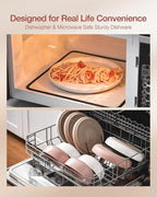 Famiware Milkyway Plates and Bowls Sets, 12 Pieces Dinnerware Sets, Reactive Glaze Dish Set, Stoneware Dishes Set for 4, Matte White & Light Pink