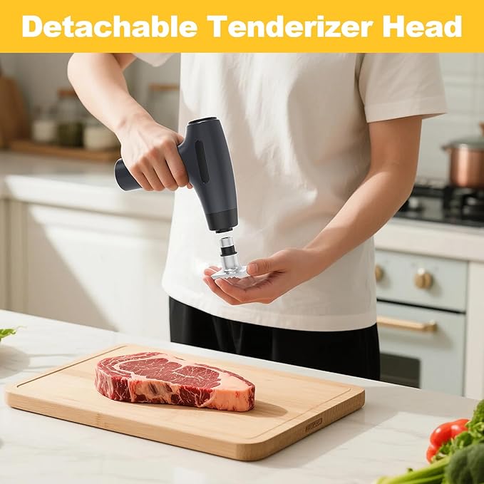 Electric Meat Tenderizer Tool - Meat Mallet 5 Adjustable Speeds, Auto Pressure Sensing, Stainless Steel Detachable Head, 1200mAh Battery for Beef Steak Chicken Pork Kitchen Use
