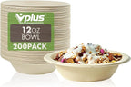 Vplus 200 Pack 12 OZ Paper Bowls, Disposable Compostable Bulk, Eco-friendly Bagasse, Heavy-duty Bowls Perfect for Milk Cereals, Snacks, Salads