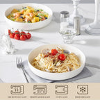 MALACASA 48 Oz Pasta Bowls Set of 4, 9 Inch Salad Bowls, White Ceramic Serving Bowls for Kitchen, Microwave & Dishwasher Safe, Series LUNA, White