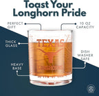 Greenline Goods – University of Texas Longhorns College Whiskey Glasses (Set of 2), 10 oz – Full-Color Logo + Campus Map