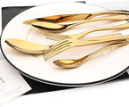 24-Piece Gold Flatware, Mirror 18/10 Stainless Steel Modern & Luxury Dinnerware Set With Serrated Steak Knife Teaspoon For Daily Use or Dinner Party Restaurant - Service For 4