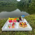 White Acrylic Ottoman Tray with Cutout Handles 24x24 Inch Over-Sized Serving Tray Rubber Boot Organizer Decorative Tray for Living Room, Bedroom,Bathroom Entryway and Kitchen Tabletop