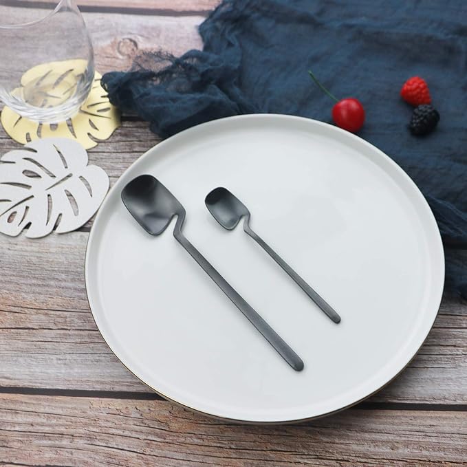 JASHII Honey Jam Spoon, Stainless Steel Mini Coffee Spoon, Teaspoon, 6-piece (Matte Black)