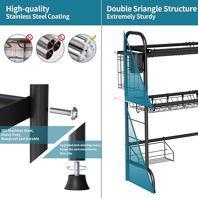 HOWDIA Over The Sink Dish Drying Rack, 3-Tier Stainless Steel Large Over The Sink Dish Rack with Utensil Holder Dish Drainers for Kitchen Counter