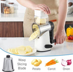 VEKAYA Cheese Grater, Cheese Grater Hand Crank, 4 Interchangeable Blades Cheese Shredder, Vegetable Slicer, Non-slip Suction Base, Easy to Clean Rotary Grater with Handle (White)