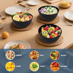 Cereal Bowls - Wheat Straw Bowl Set of 6, 26 OZ Unbreakable Bowls for Kitchen, Alternative to Plastic Bowls Reusable, Microwave Safe Bowl for Soup, Salad, Oatmeal, Snack (Black)