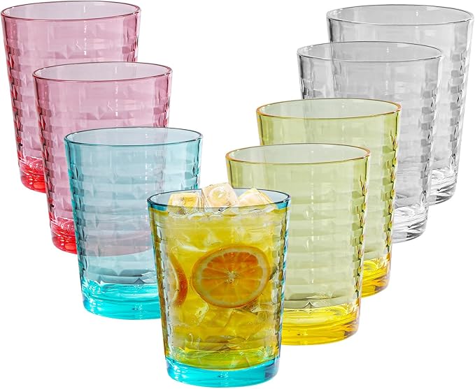 BPA-Free Plastic Tumblers 8 Pack (8x16oz) | Reusable Dishwasher Safe | Stackable Shatterproof Cups | Plastic Drinkware & Drinking Tumblers for Restaurant, Home, Party