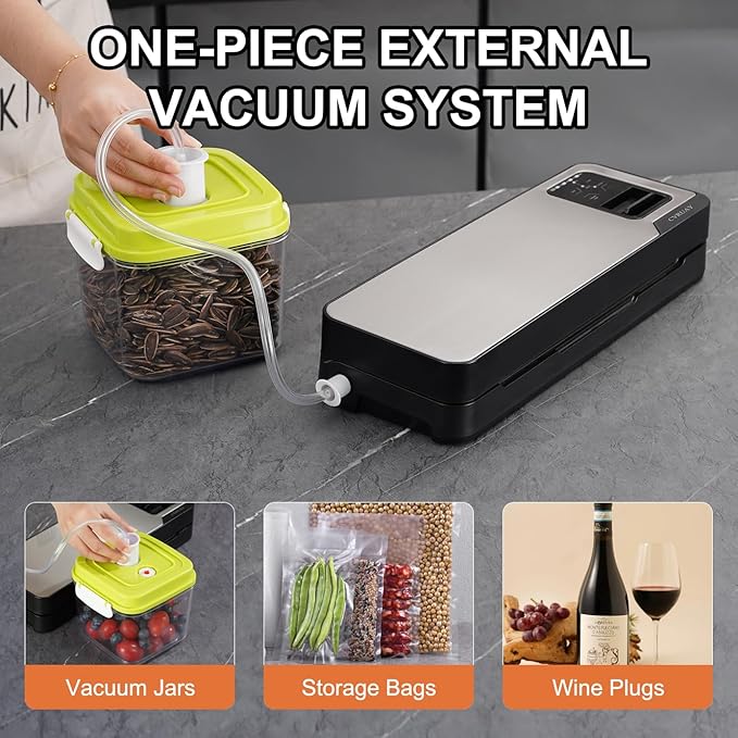 Vacuum Sealer Machine, 75kpa Rechargeable Automatic Food Sealer for Freshness Storage, Portable Touch Screen Food Vacuum Sealers Machine with Pre-cut Cutter & Bags, Air Hose for outdoor Indoor