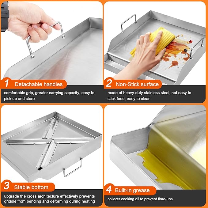 GGC 16" x 12.5" Flat Top Griddle Plate for Gas Grills, Stainless Steel Universal Griddle for Gas Stoves and Camping Stoves, Nonstick Cooking Griddle for Charcoal, Tailgating, Parties