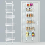 Adjustable 6-Tier Over the Door Pantry Organizer, Spice Rack, Narrow Hanging Shelf for Kitchen Storage and Organization (White)