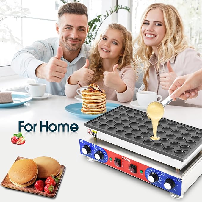 SICHI Mini Pancake Maker - 50Pcs Mini Dutch Pancake Maker With Nonstick and Quick Heat-Up, Mini Pancakes Maker Machine With 2 Thermostats & 2 Timers Separate Control, Commercial Pancake Maker Machine