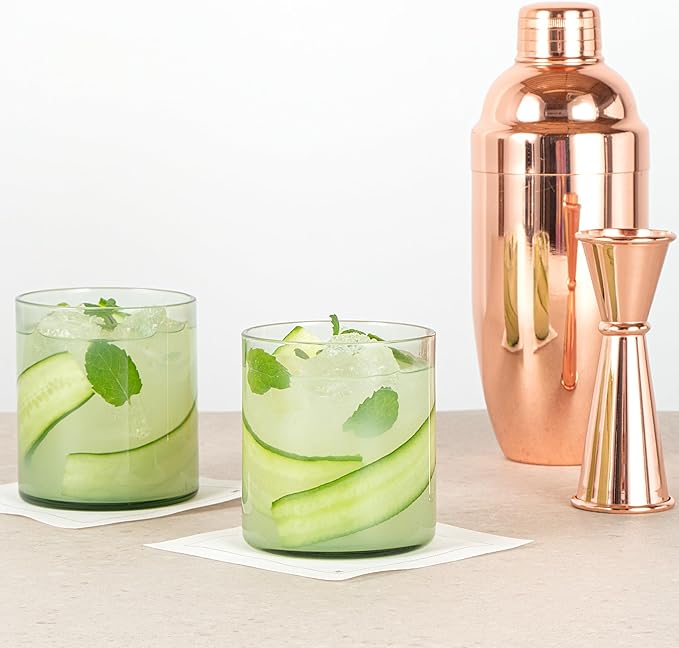 Restaurantware-Vetri 10 Ounce Old Fashioned Glasses, 24 Dishwashable Whiskey Glasses - No-Lead, Durable, Green Glass Tumblers For Scotch, For Drinking Liquor, Cocktail, Bourbon, Cognac, And More
