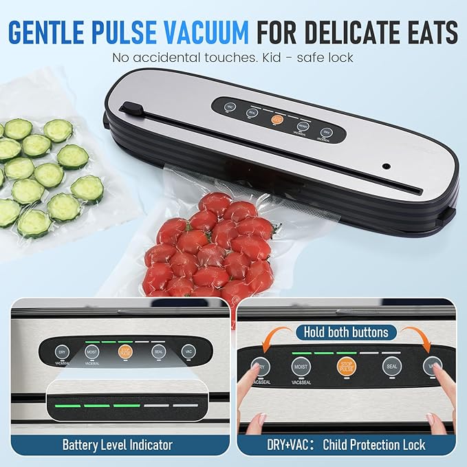 Cordless Vacuum Sealer for Food - Portable Food Saver Machine with Dry/Moist Modes, Rechargeable Design, Child Lock & Built-in Cutter - Ideal Food Vacuum Sealer Machine for Kitchen Storage