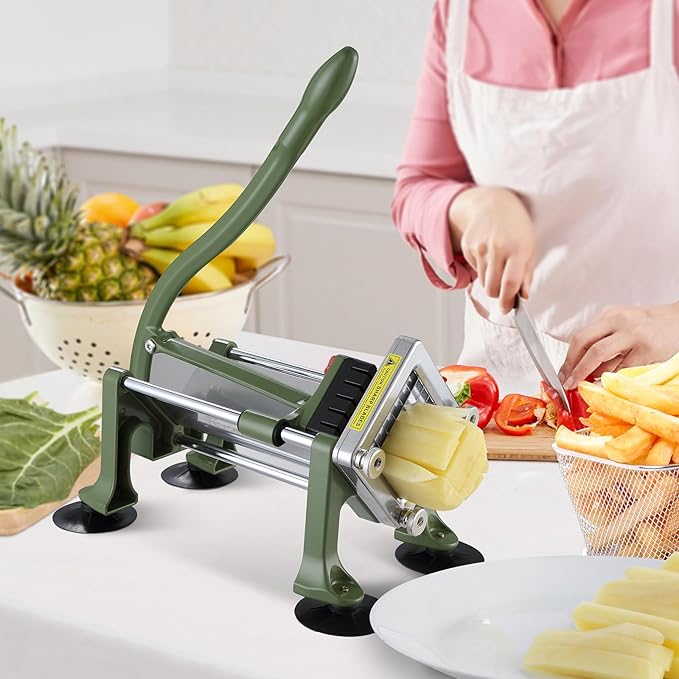 VEVOR French Fry Cutter, Potato Slicer with Stainless Steel Blades, Manual Potato Cutter Chopper with Suction Cups, Great for Potato, French Fries, Cucumber, Vegetables, Carrot