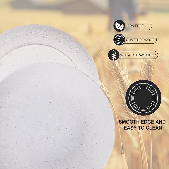 Salad Bowls 10inch Serving Bowls 65oz Large Salad Bowls Wheat Straw Bowls Set of 2 Wide and Shallow Plastic Salad Bowl for Kitchen Microwave & Dishwasher Safe.White