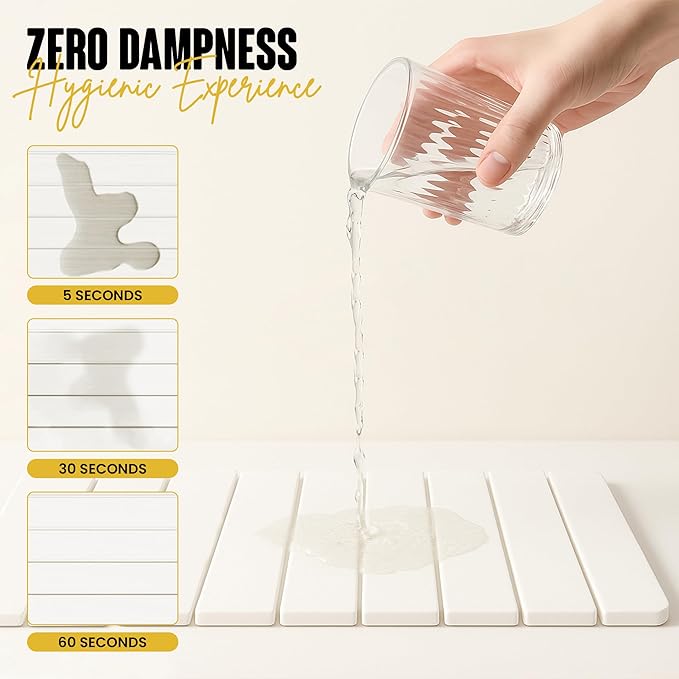 Large Stone Dish Drying Mat for Kitchen Counter, Instant Drying Pad, Super Absorbent Foldable Dish Drying Mat, 24"×16", White