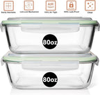 Razab 10 Cups/ 80 Oz 4 Pc (Set of 2) Glass Food Storage Containers with Airtight Locking Lids-For Storing & Serving Food. BPA Free & Leak Proof - Microwave, Dishwasher, Fridge, Freezer and Oven Safe